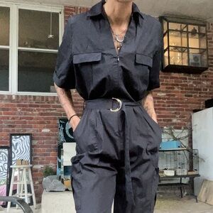 Zara size large cotton jumpsuit with cargo pockets
